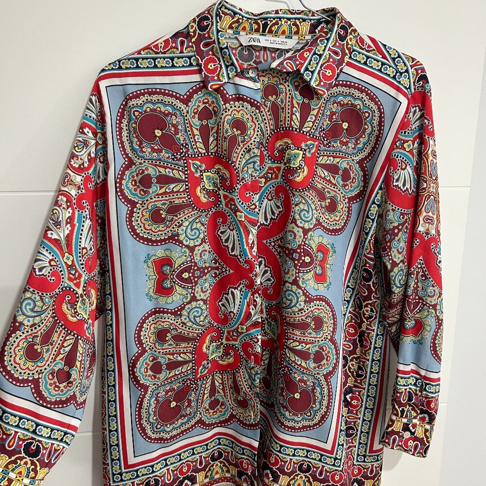 Zara Paisley Silky Long Sleeve Top